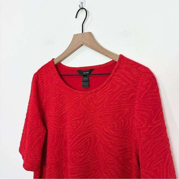 Ali Miles Red Textured Knit Tunic Top Size XL Asymmetrical Hem - Picture 3 of 7